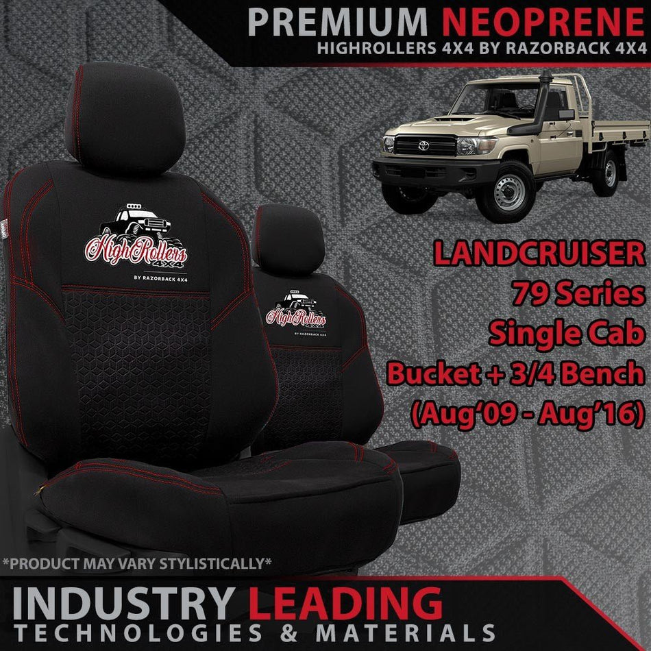 Razorback 4x4 - Toyota Landcruiser 79 Series Bucket + 3/4 Bench Premium Neoprene 2x Front Seat Covers - 4X4OC™ | 4x4 Offroad Centre