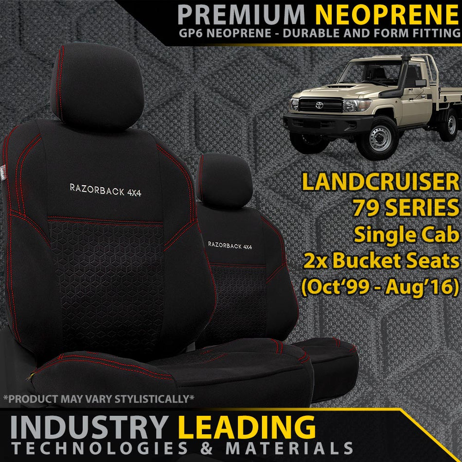 Razorback 4x4 - Toyota Landcruiser 79 Series Single Cab Premium Neoprene 2x Front Seat Covers (Made to Order) - 4X4OC™ | 4x4 Offroad Centre