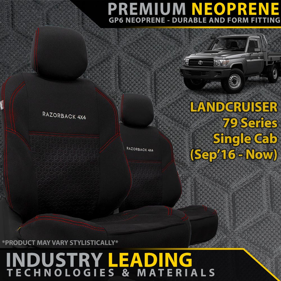 Razorback 4x4 - Toyota Landcruiser 79 Series Single Cab (Sep 2016+) Premium Neoprene 2x Front Seat Covers (Made to Order) - 4X4OC™ | 4x4 Offroad Centre