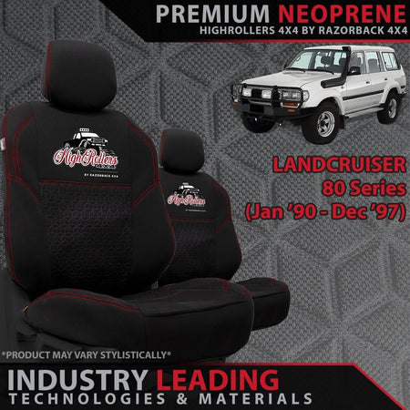 Razorback 4x4 - Toyota Landcruiser 80 Series Premium Neoprene 2x Front Seat Covers (Made to Order) - 4X4OC™ | 4x4 Offroad Centre