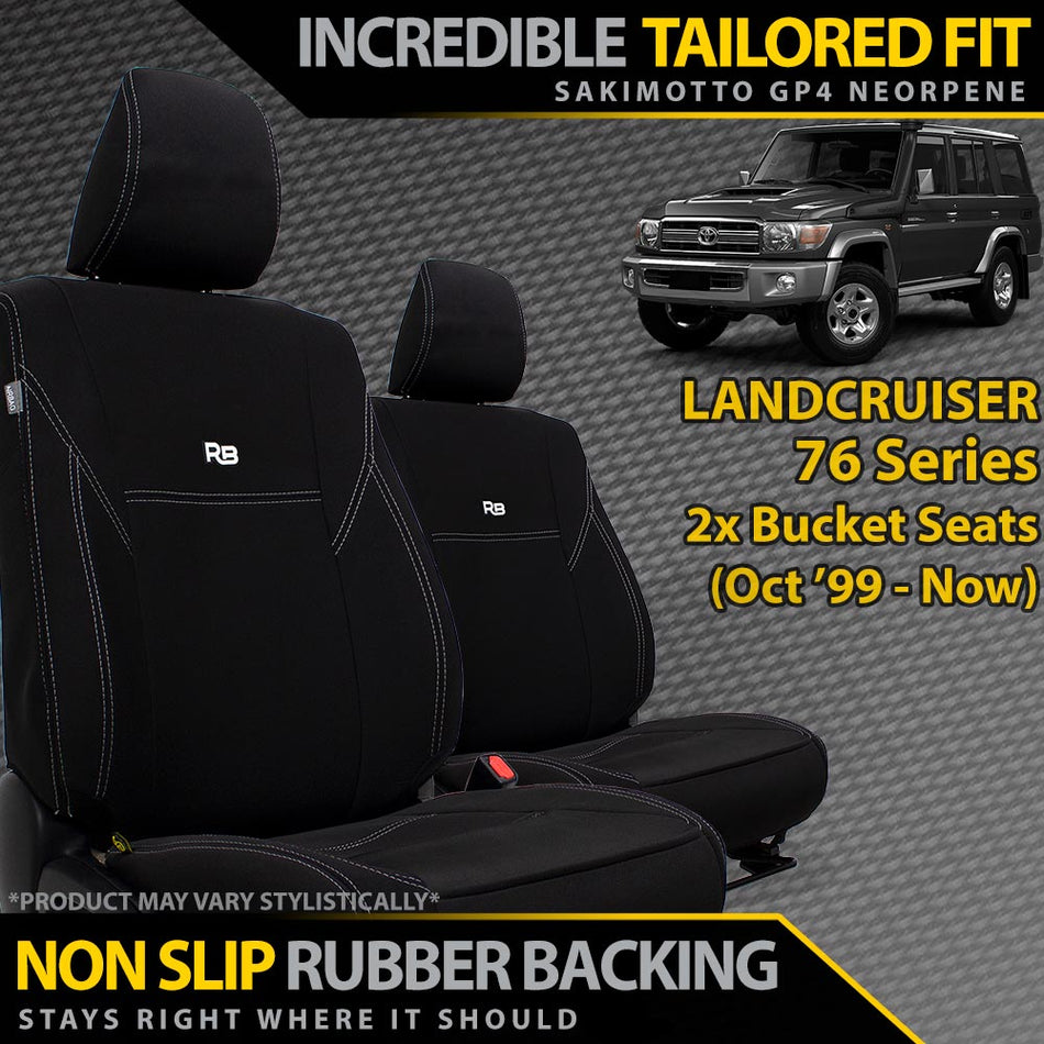 Razorback 4x4 - Toyota LC 76 Series 2x Bucket Seats Neoprene 2x Front Seat Covers (Available) - 4X4OC™ | 4x4 Offroad Centre