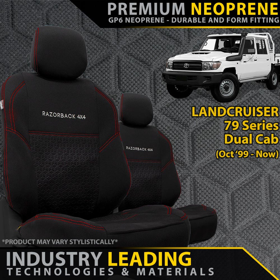 Razorback 4x4 - Toyota LC 79 Series Dual Cab Premium Neoprene 2x Front Seat Covers (Made to Order) - 4X4OC™ | 4x4 Offroad Centre