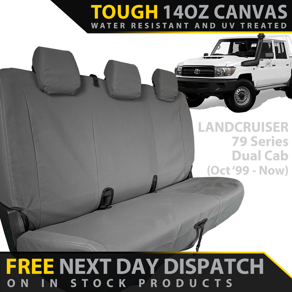 Razorback 4x4 - Toyota LC 79 Series Dual Cab Retro Canvas Rear Row Seat Covers (In Stock) - 4X4OC™ | 4x4 Offroad Centre