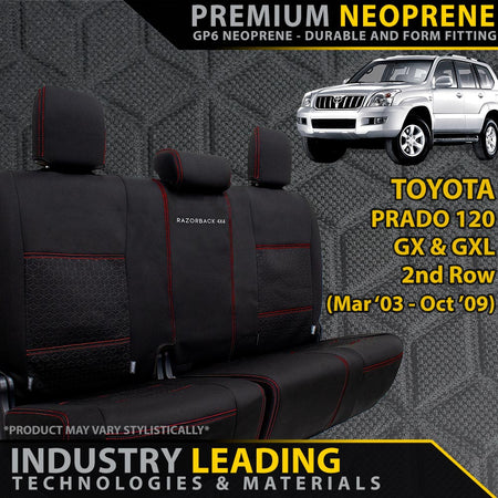 Razorback 4x4 - Toyota Prado 120 GX & GXL Premium Neoprene 2nd Row Seat Covers (Made to Order) - 4X4OC™ | 4x4 Offroad Centre