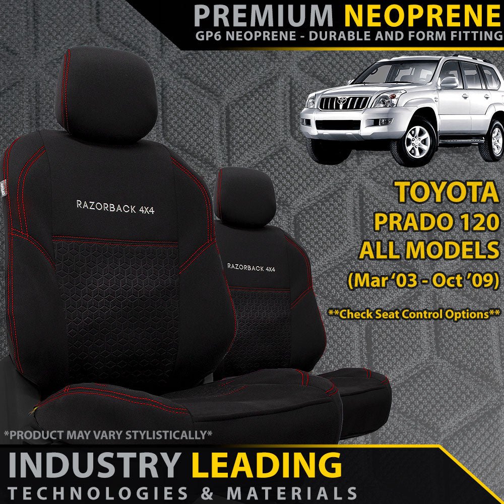 Razorback 4x4 - Toyota Prado 120 GX & GXL Premium Neoprene 2x Front Seat Covers (Made to Order) - 4X4OC™ | 4x4 Offroad Centre