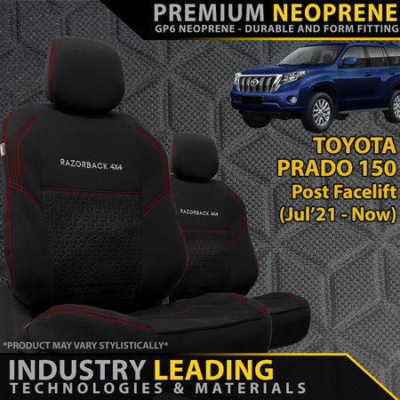 Razorback 4x4 - Toyota Prado 150 (July 21+) Premium Neoprene 2x Front Row Seat Covers (Available) - 4X4OC™ | 4x4 Offroad Centre