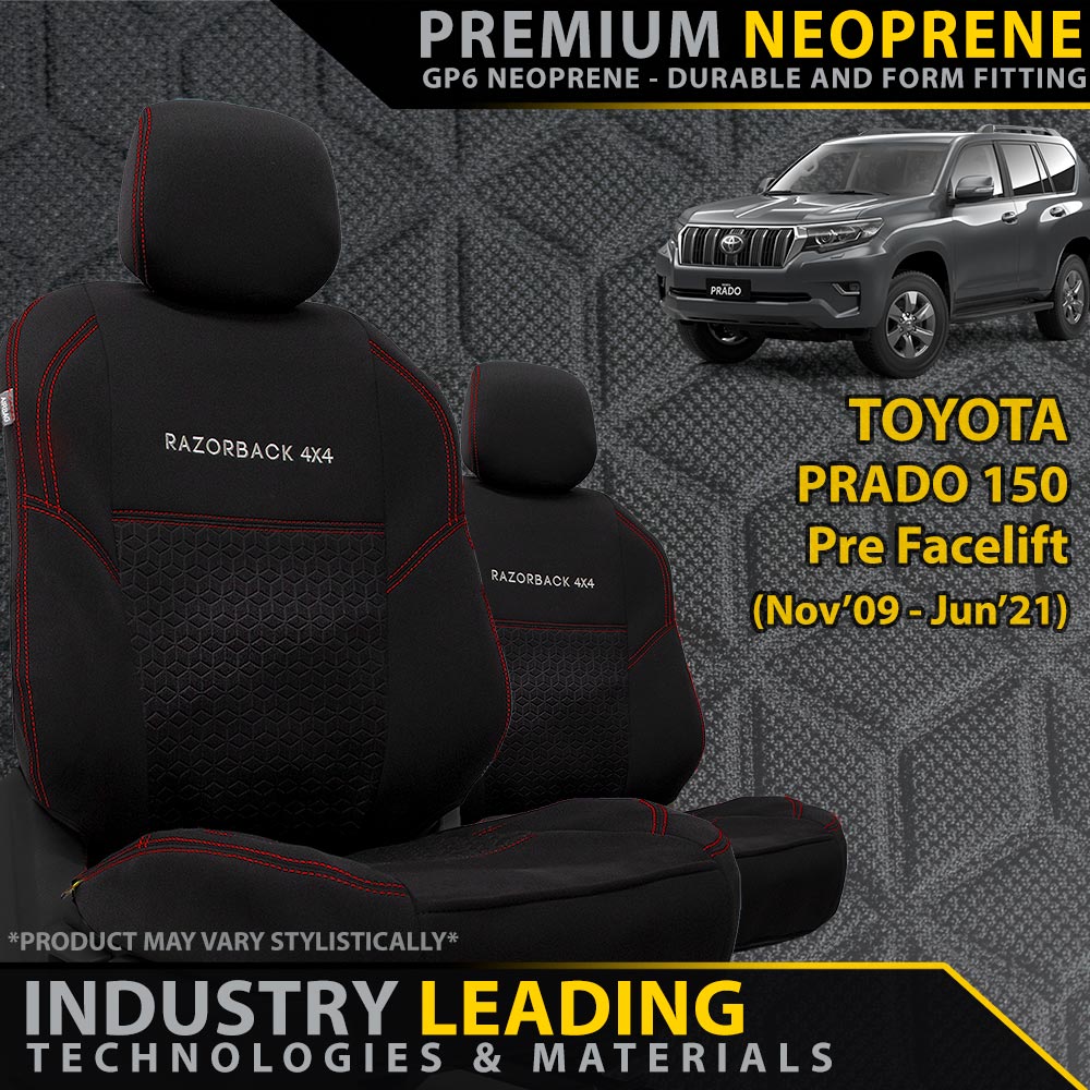 Razorback 4x4 - Toyota Prado 150 (Pre Facelift) Premium Neoprene 2x Front Seat Covers (Made to Order) - 4X4OC™ | 4x4 Offroad Centre