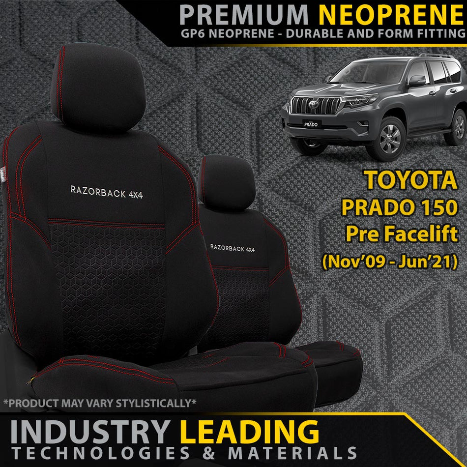 Razorback 4x4 - Toyota Prado 150 (Pre Facelift) Premium Neoprene 2x Front Seat Covers (Made to Order) - 4X4OC™ | 4x4 Offroad Centre