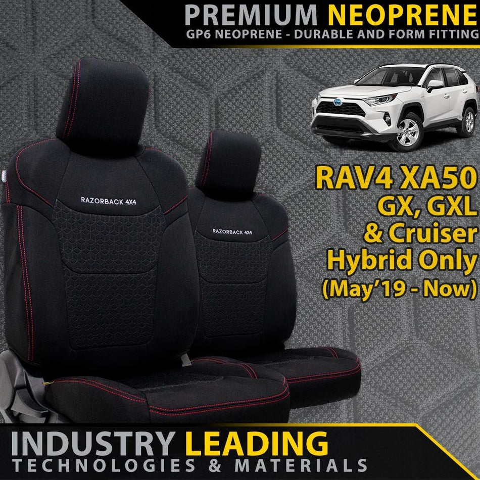 Razorback 4x4 - Toyota RAV4 XA50 GX/GXL/Cruiser Hybrid Premium Neoprene 2x Front Row Seat Covers (Made to Order) - 4X4OC™ | 4x4 Offroad Centre