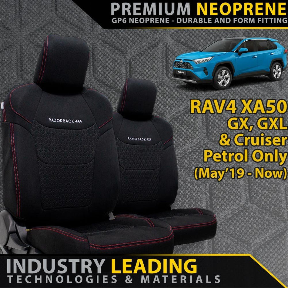 Razorback 4x4 - Toyota RAV4 XA50 GX/GXL/Cruiser Petrol Premium Neoprene 2x Front Row Seat Covers (Made to Order) - 4X4OC™ | 4x4 Offroad Centre