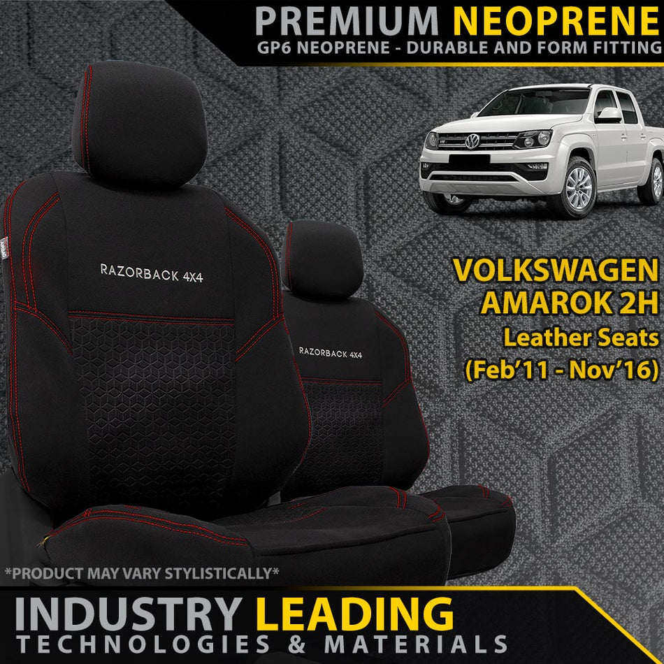 Razorback 4x4 - Volkswagen Amarok 2H (Leather Seats) Premium Neoprene 2x Front Row Seat Covers (Made to Order) - 4X4OC™ | 4x4 Offroad Centre