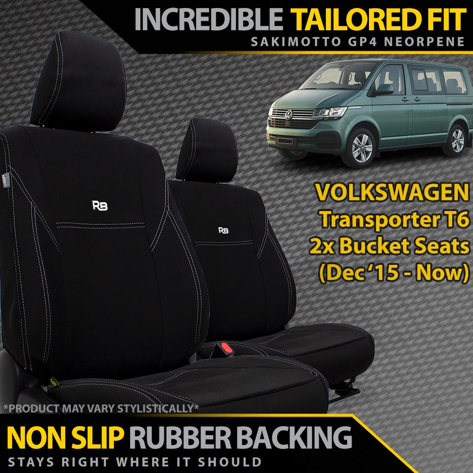 Razorback 4x4 - Volkswagen Transporter T6 Neoprene 2x Front Bucket Seat Covers (Made to Order) - 4X4OC™ | 4x4 Offroad Centre