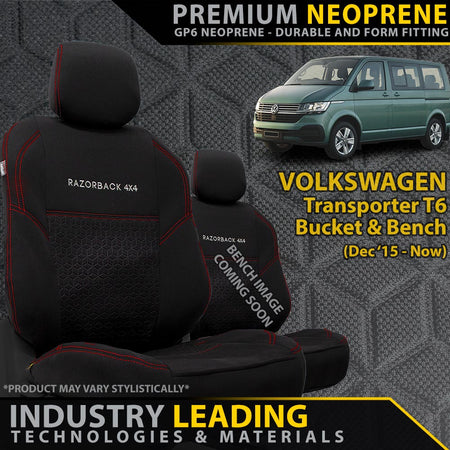 Razorback 4x4 - Volkswagen Transporter T6 Premium Neoprene Bucket & 3/4 Bench Seat Covers (Made to Order) - 4X4OC™ | 4x4 Offroad Centre